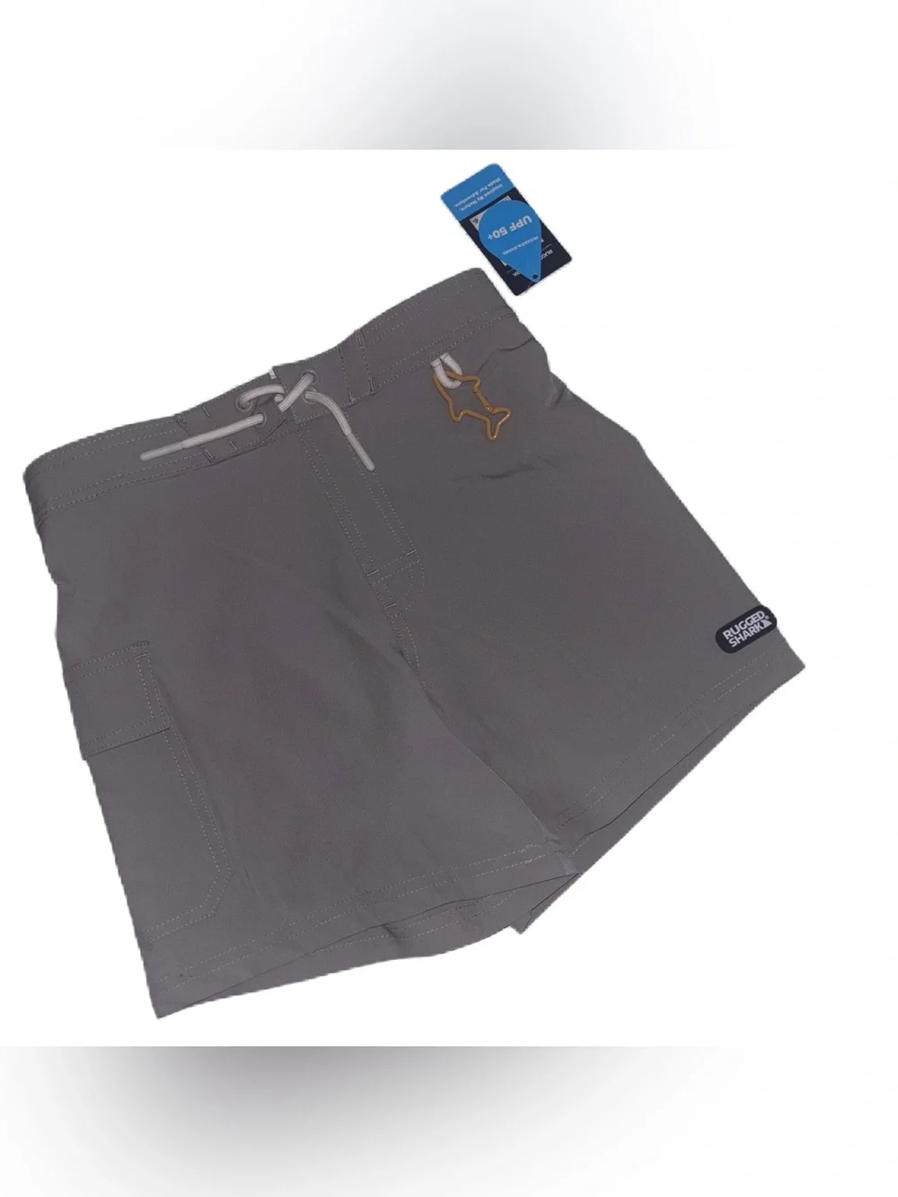 Rugged Shark Kids Gray Swim Trunks with Elastic Drawstring Waist Boys M (8)